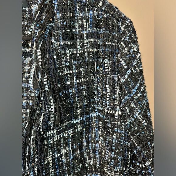 Boston Proper Metallic Tweed Duster Cardigan Sz 4 Fringe Holiday Party - Picture 5 of 6